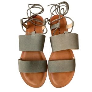 Lucky Brand Hadesha leather sandals size 9 lace up‎ tan casual boho strappy